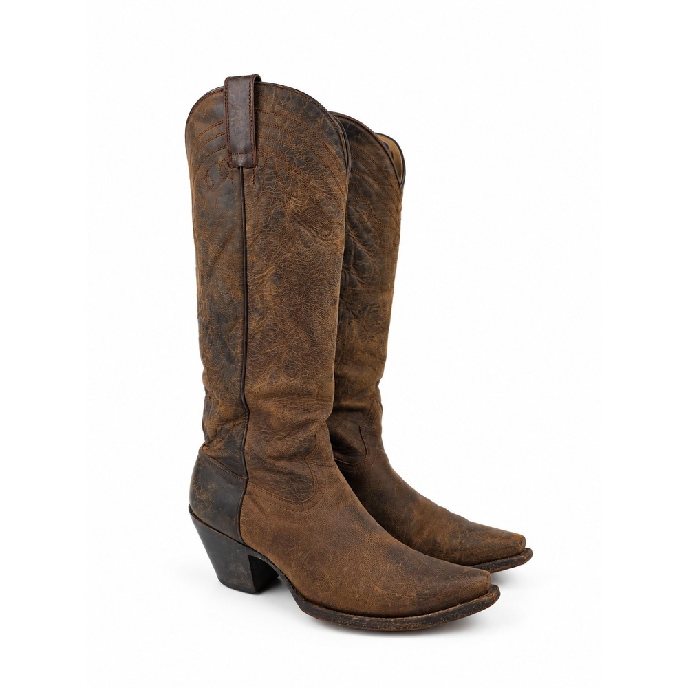 Shyanne Brown Distressed Leather Western Cowboy Boots Pointed Toe 7.5
